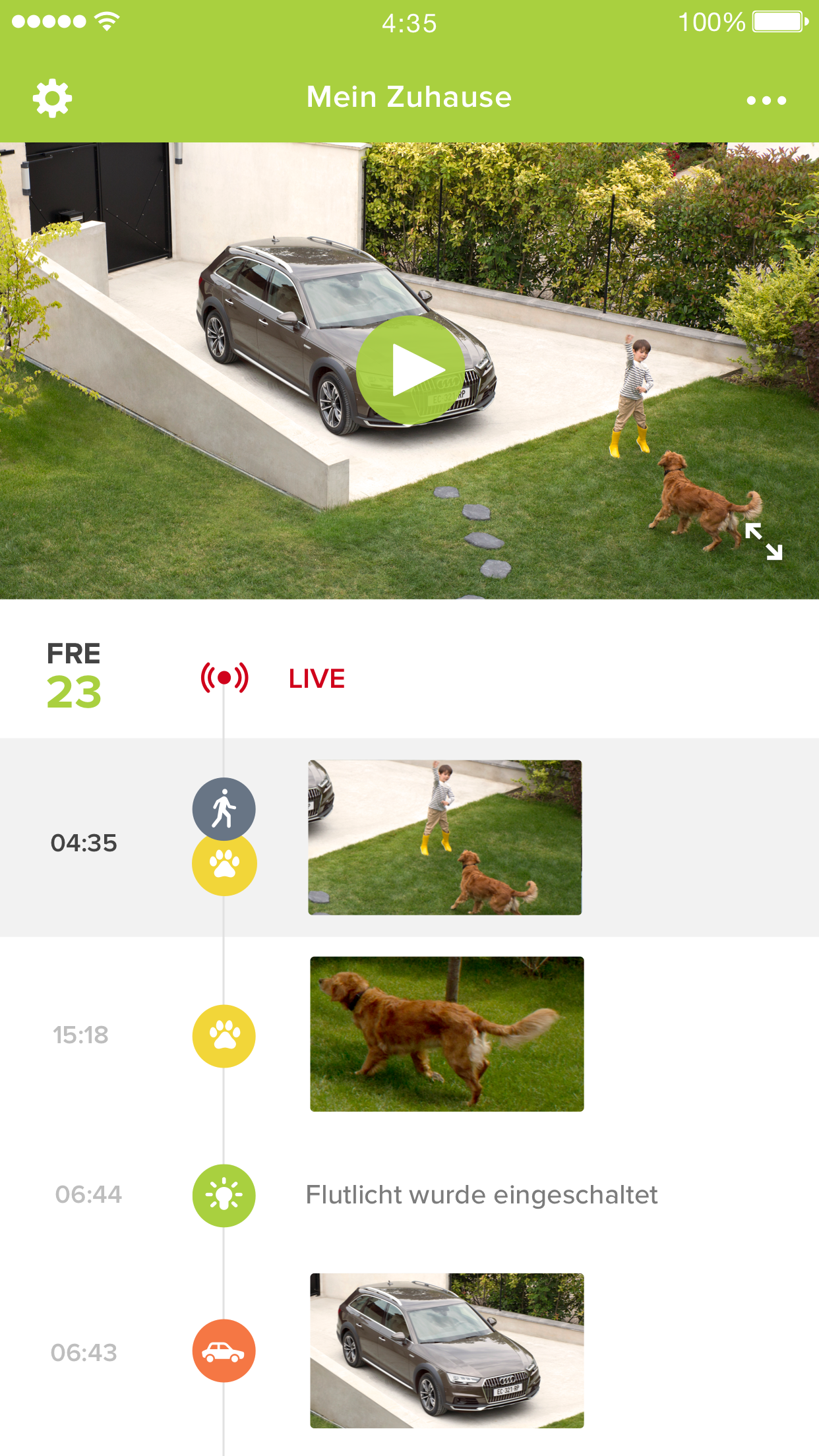 Application Security timeline with outdoor camera