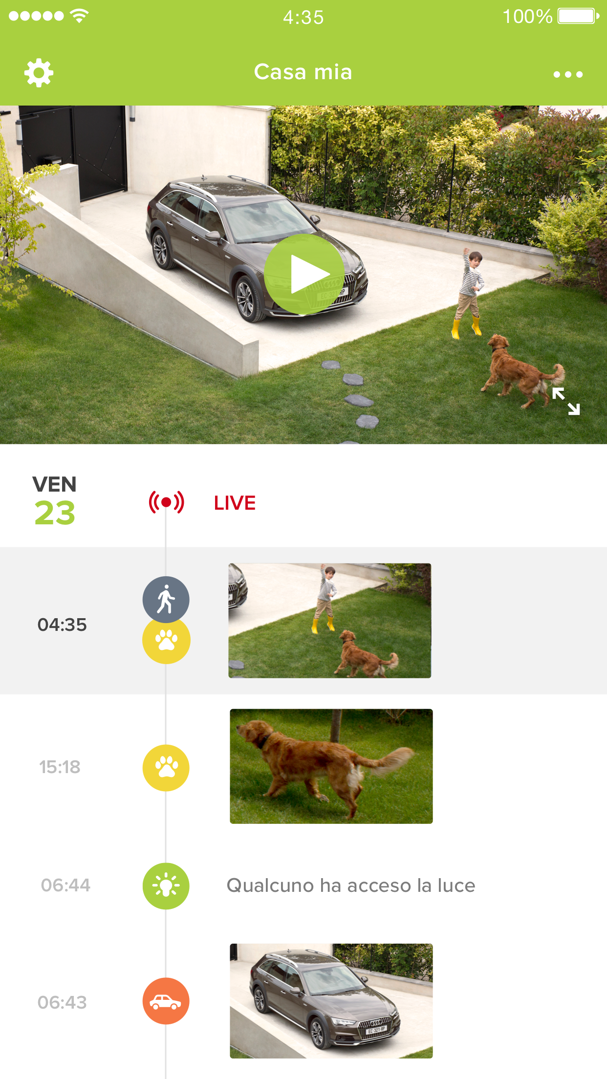 Application Security timeline with outdoor camera