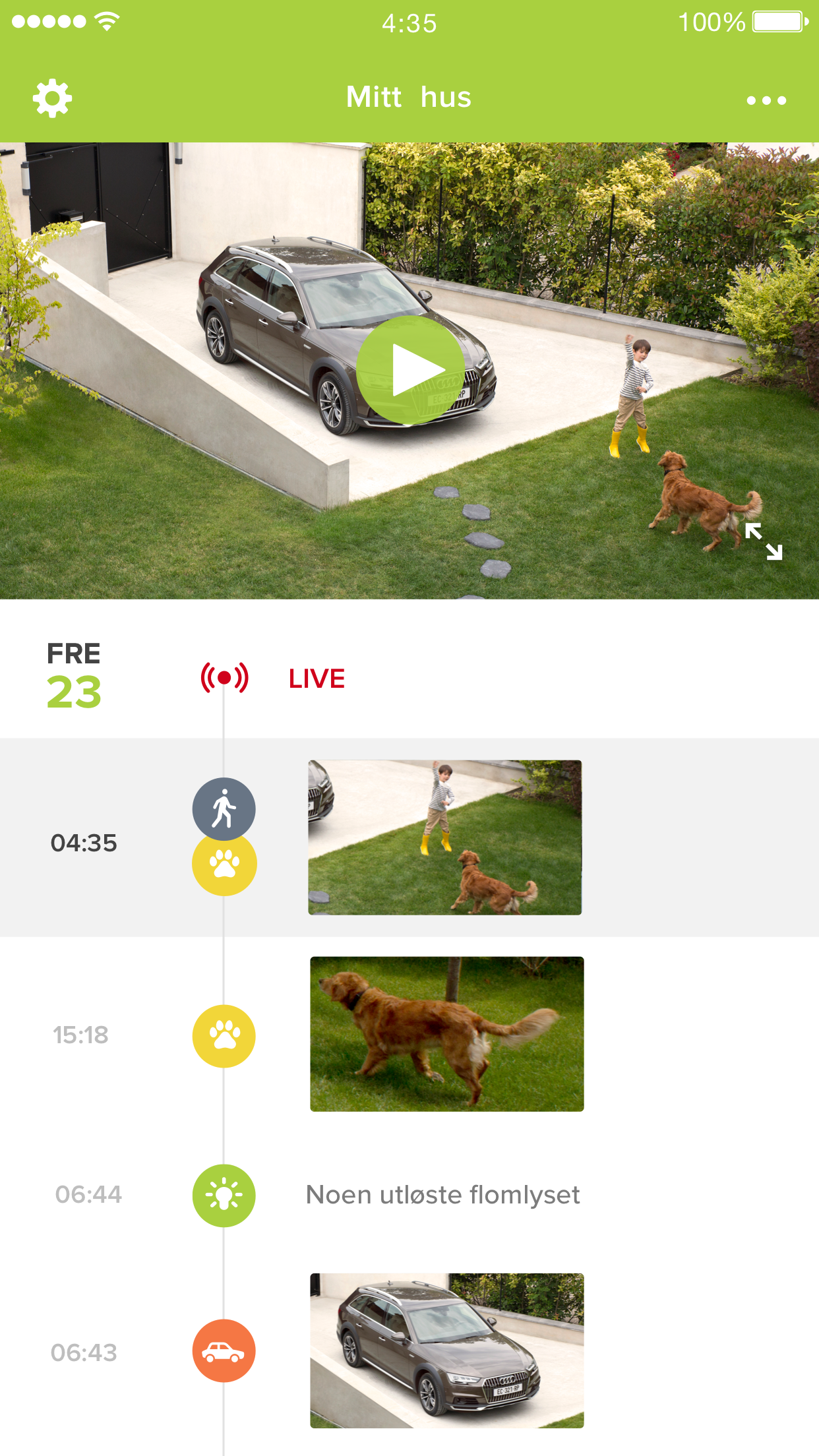Application Security timeline with outdoor camera